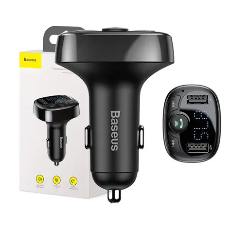 Baseus CCMT000001 MP3 FM Transmiter černá / 2x USB-A / micro SD / Bluetooth / mikrofon