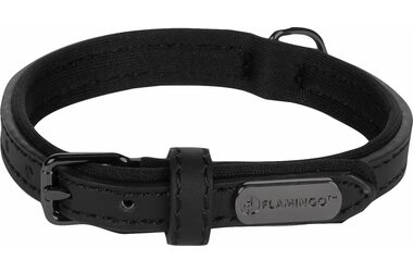 Flamingo Binti Kožený obojek s neoprenem černá XS