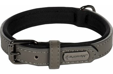 Flamingo Binti Kožený obojek s neoprenem šedá XS/S