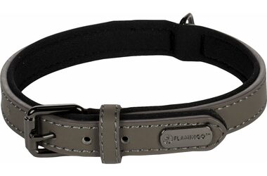 Flamingo Binti Kožený obojek s neoprenem šedá S