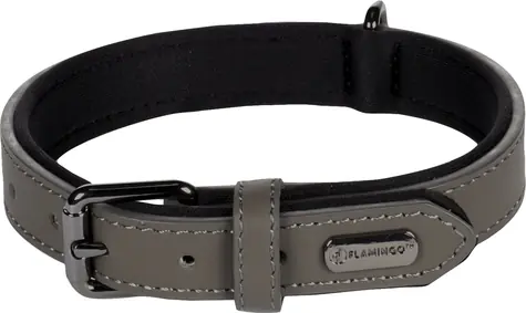 Flamingo Binti Kožený obojek s neoprenem šedá S/M