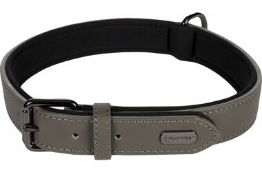 Flamingo Binti Kožený obojek s neoprenem šedá L