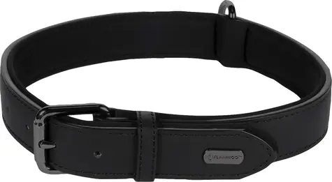 Flamingo Binti Kožený obojek s neoprenem černá XL