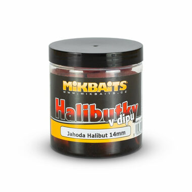Mikbaits Halibutky v dipu Jahoda Halibut 250ml 14mm