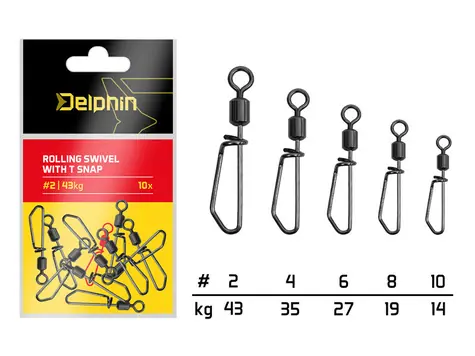Delphin Karabinka s obratlíkem Rolling swivel with T snap Velikost 4 35kg 10ks