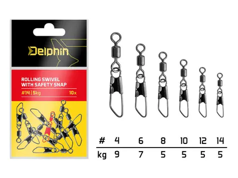 Delphin Karabinka s obratlíkem Rolling swivel with safety snap Velikost 8 5kg 10ks