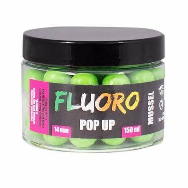 LK Baits Pop-Up Fluoro Boilies Mussel 150ml 14mm