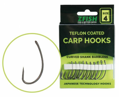 Zfish Háček Teflon Hooks Curved Shank Barbless Velikost 8 10ks