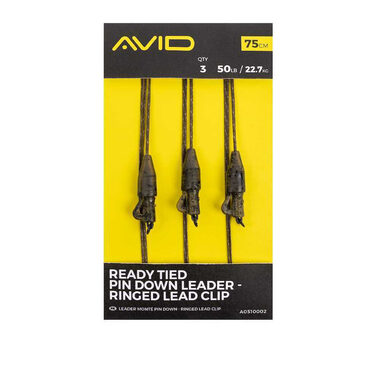 AVID Montáž Ready Tied Pin Down Leader Ringed Lead Clip 75cm 22,7kg 3ks