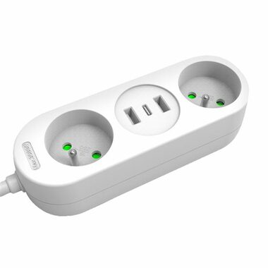 Solight 2z + USB A+C 17W 1.5m bílá / 2 zásuvky / 2x USB-A (max 17W) / 1x USB-C (max 17W)