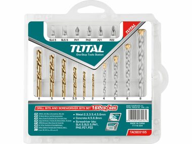TOTAL-TOOLS Vrtáky a hroty sada 16ks / HSS