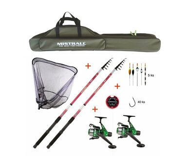 Mistrall Dětský rybářský set s pruty 2,7m 50g + Zelené pouzdro