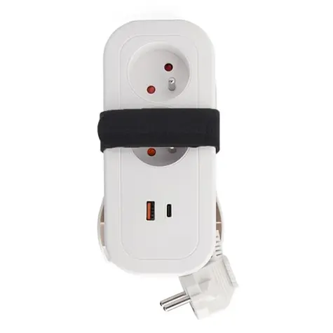 Solight 2z + USB A+C 20W PD cestovní prodlužovací přívod 1.5m bílá