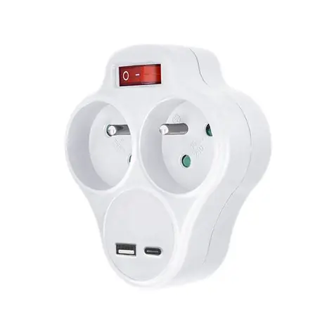 Solight P99USBC-PD20 rozbočka s USB A+C rychlonabíječkou bílá / 20W PD / 2 x 10A / vypínač