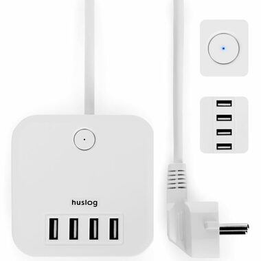 Huslog Prodlužovací přívod 230V 1.5m bílá / 3 zásuvky / 4x USB-A