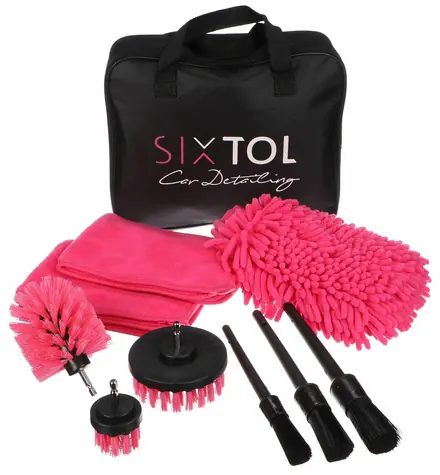SIXTOL CAR DETAILING PINK 9 / Multifunkční sada nástrojů pro čištění a mytí auta / 9ks 