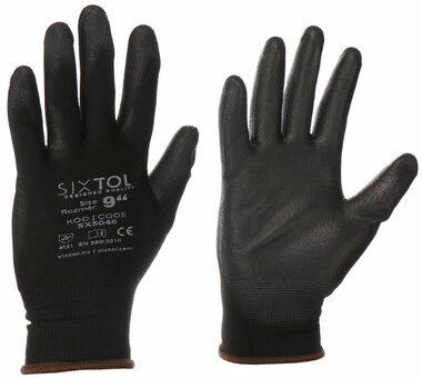 SIXTOL GLOVE PE-PU 9 černé / Rukavice pracovní z polyesteru polomáčené v polyuretanu / velikost 9