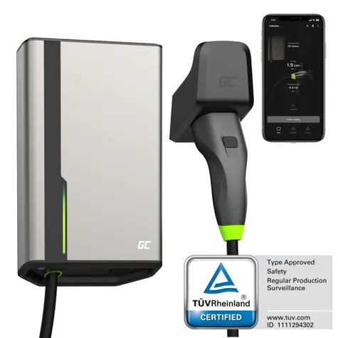 Green Cell GC HabuDen Wallbox 22kW 32A / 7.5m kabel / Type 2 / Smart EV nabíjení stanice s GC App / Bluetooth / WiFi