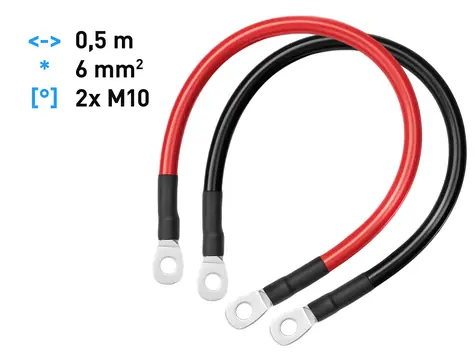 AVACOM KBL-5D06-Q10Q10D / propojovací kabel / 6mm2 / 0.5m / 2x očko M10 / 2 kusy