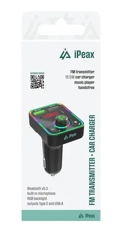 iPEAX Bluetooth FM Transmitter černá / RGB / USB-A + USB-C / BT