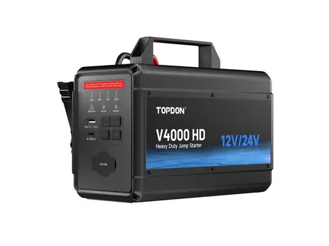 TOPDON Car Jump Starter V4000 HD/ 3000A (24V) / 4000A (12V) / 24000mAh / 16l benzín / 16l diesel / LED světlo