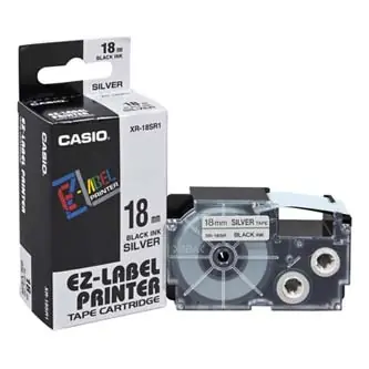 CASIO originální páska do tiskárny štítků CASIO XR-18SR1 / černý tisk / stříbrný podklad / 18mm