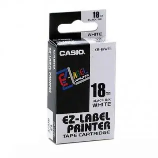 CASIO originální páska do tiskárny štítků CASIO XR-18WE1 / černý tisk / bílý podklad / nelaminovaná / 8m / 18mm