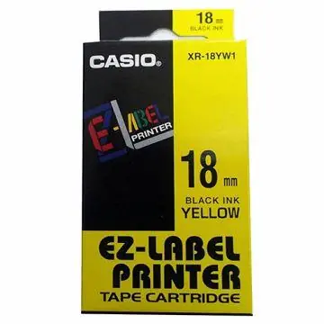 CASIO originální páska do tiskárny štítků CASIO XR-18YW1 / černý tisk / žlutý podklad / nelaminovaná / 8m / 18mm