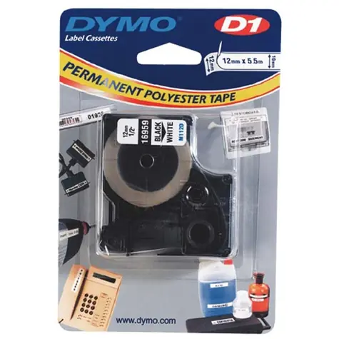 Dymo originální páska do tiskárny štítků 12mm x 5.5m / černý tisk / bílý podklad / D1 / speciální - permanentní