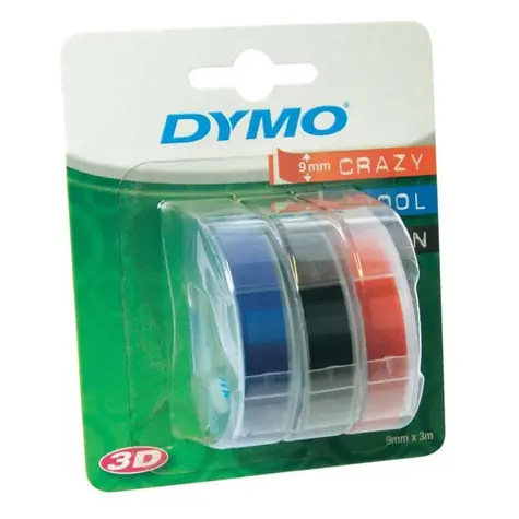 Dymo originální páska do tiskárny štítků 9mm x 3m 3ks / bílý tisk / černý & modrý & červený podklad / 3D