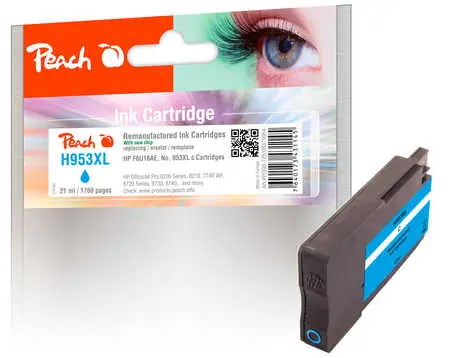 Peach remanufactured alternativní cartridge HP 953XL (F6U16AE) modrá / 21 ml / new chip