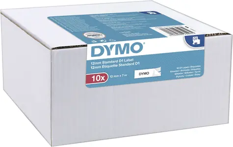 Dymo originální páska do tiskárny štítků 12mm x 7m (bílý podklad) / černý tisk / D1 / 10ks