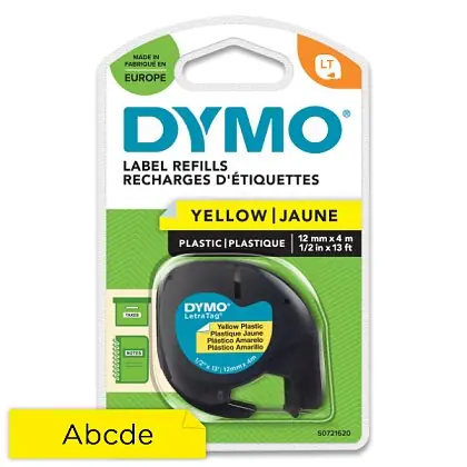 Dymo  originální páska do tiskárny štítků 12mm x  / černý tisk / žlutý podklad / LetraTag plastová páska