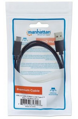 Manhattan Kabel USB 2.0 A - USB 3.1 C / M/M černý / 1m