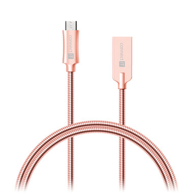 CONNECT IT Wirez Steel Knight Micro USB - USB 1m metallic růžovo-zlatá