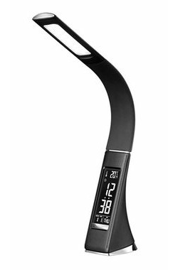 Solight WO46-B LED stolní lampička s displayem 6W černá / 4100K / kůže