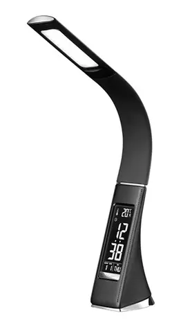 Solight WO46-B LED stolní lampička s displayem 6W černá / 4100K / kůže