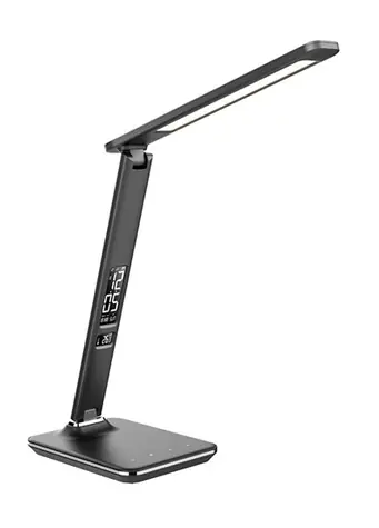 Solight WO45-B LED stolní lampička s displejem 9W černá / volba teploty světla / kůže