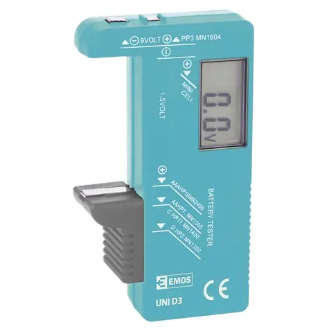EMOS LCD tester baterií UNI D3  / AA / AAA / C / D / 9V a knoflíkové / LCD displej