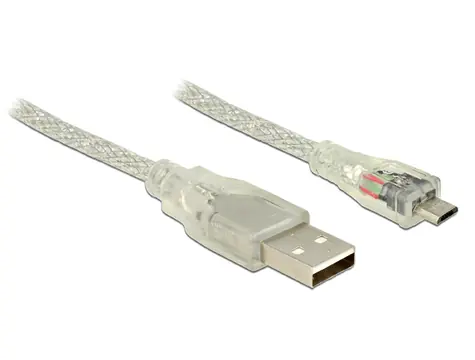 DeLock kabel USB 2.0 A samec <-> USB 2.0 micro B samec / 5 m / transparentní