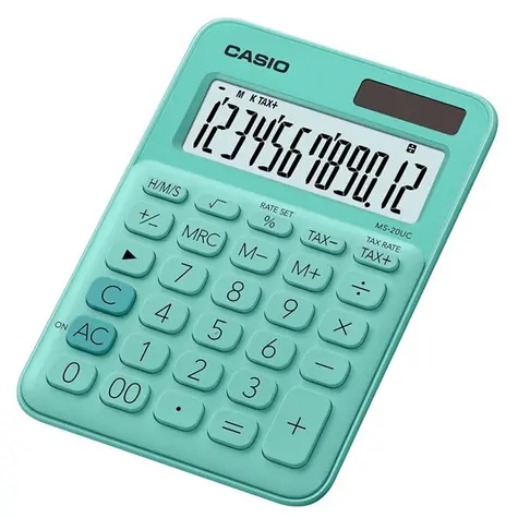 CASIO MS 20 UC GN tyrkysová / Kalkulačka / dvanáctimístná / duální napájení