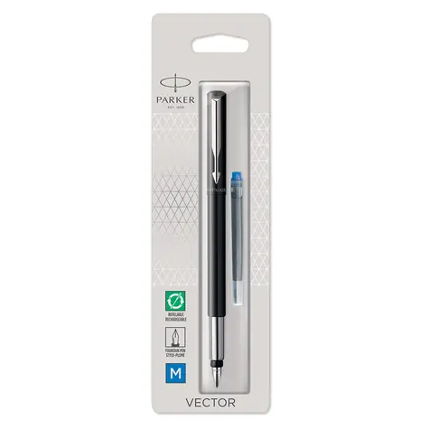 PARKER Vector Standard Black hrot M / plnicí pero / barva náplně: modrá