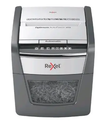 Rexel Optimum AutoFeed 45X / Automatický skartovač / až 45 llistů / 20l / Křížový řez