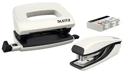 Leitz WOW Set mini sešívačky a děrovačky perleťová bílá / sešívání: až 10 listů