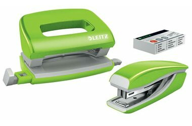 Leitz WOW Set mini sešívačky a děrovačky zelená / sešívání: až 10 listů