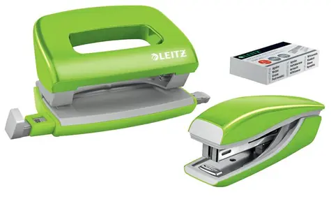 Leitz WOW Set mini sešívačky a děrovačky zelená / sešívání: až 10 listů