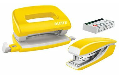 Leitz WOW Set mini sešívačky a děrovačky žlutá / sešívání: až 10 listů