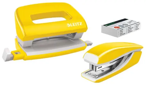 Leitz WOW Set mini sešívačky a děrovačky žlutá / sešívání: až 10 listů