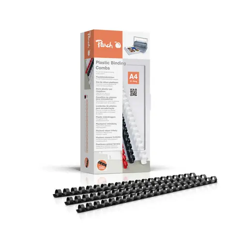 PEACH vazací hřbet plastový 21 Rg A4 12mm černá 100ks