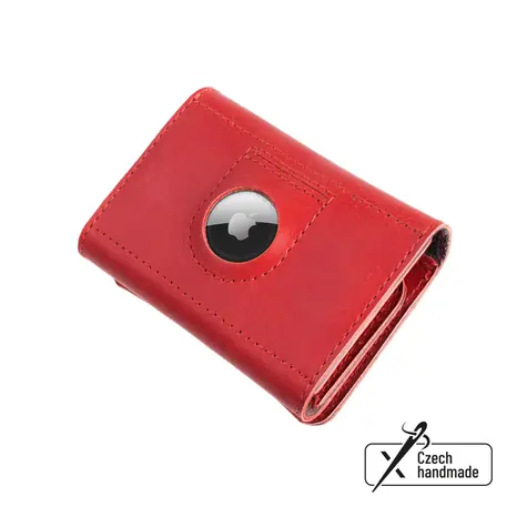 FIXED Tripple Wallet AirTag Kožená peněženka z pravé hovězí kůže červená